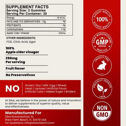 Supplement facts label with certification logos on a red background