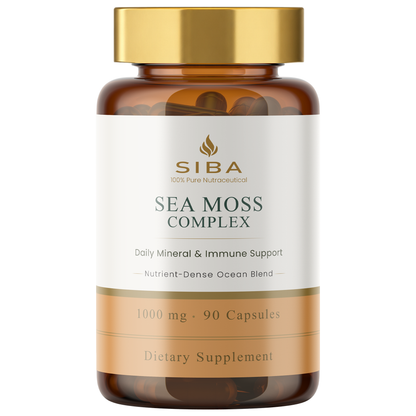 SIBA Sea Moss Complex dietary supplement bottle on a white background